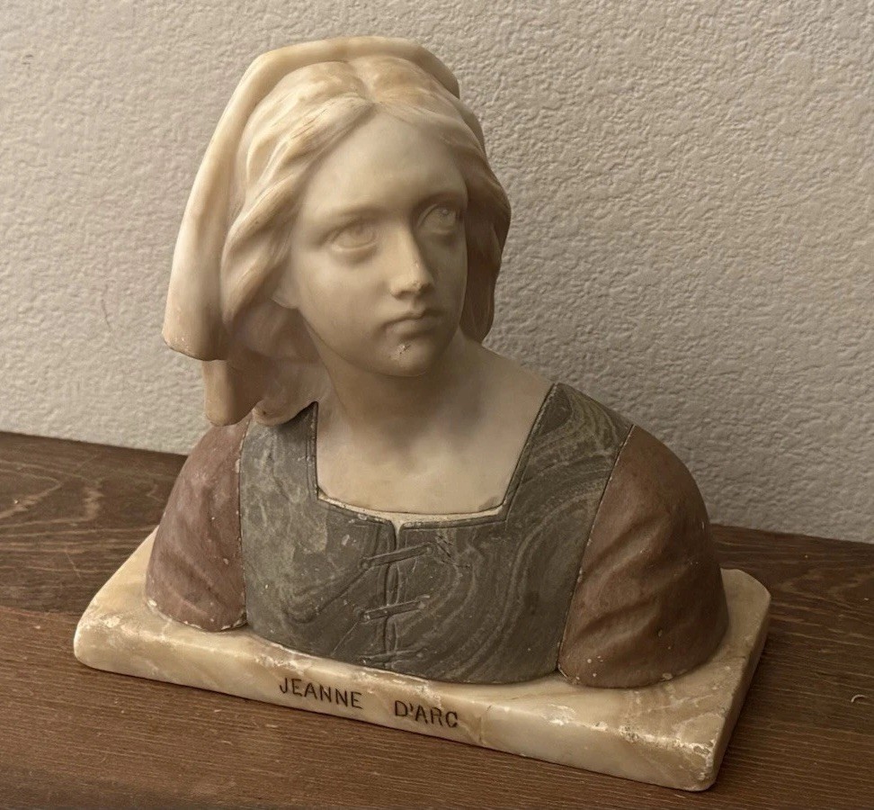 Jeanne d\'Arc Italian Marble Bust Sculpture Prof G. Besji Joan of Arc