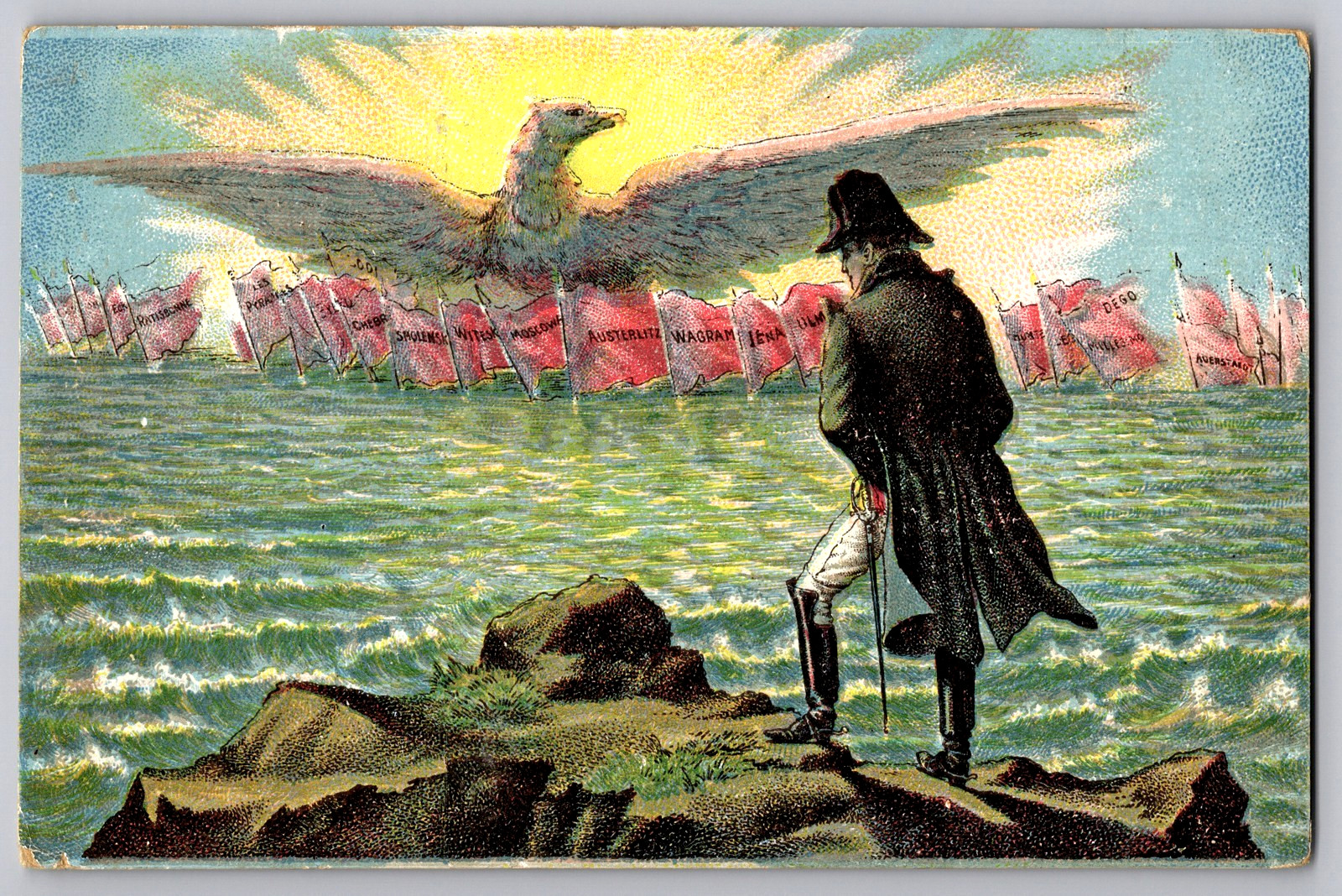 Antique French Napoleon Postcard Imperial Eagle Military Battle War Flags Sea UN