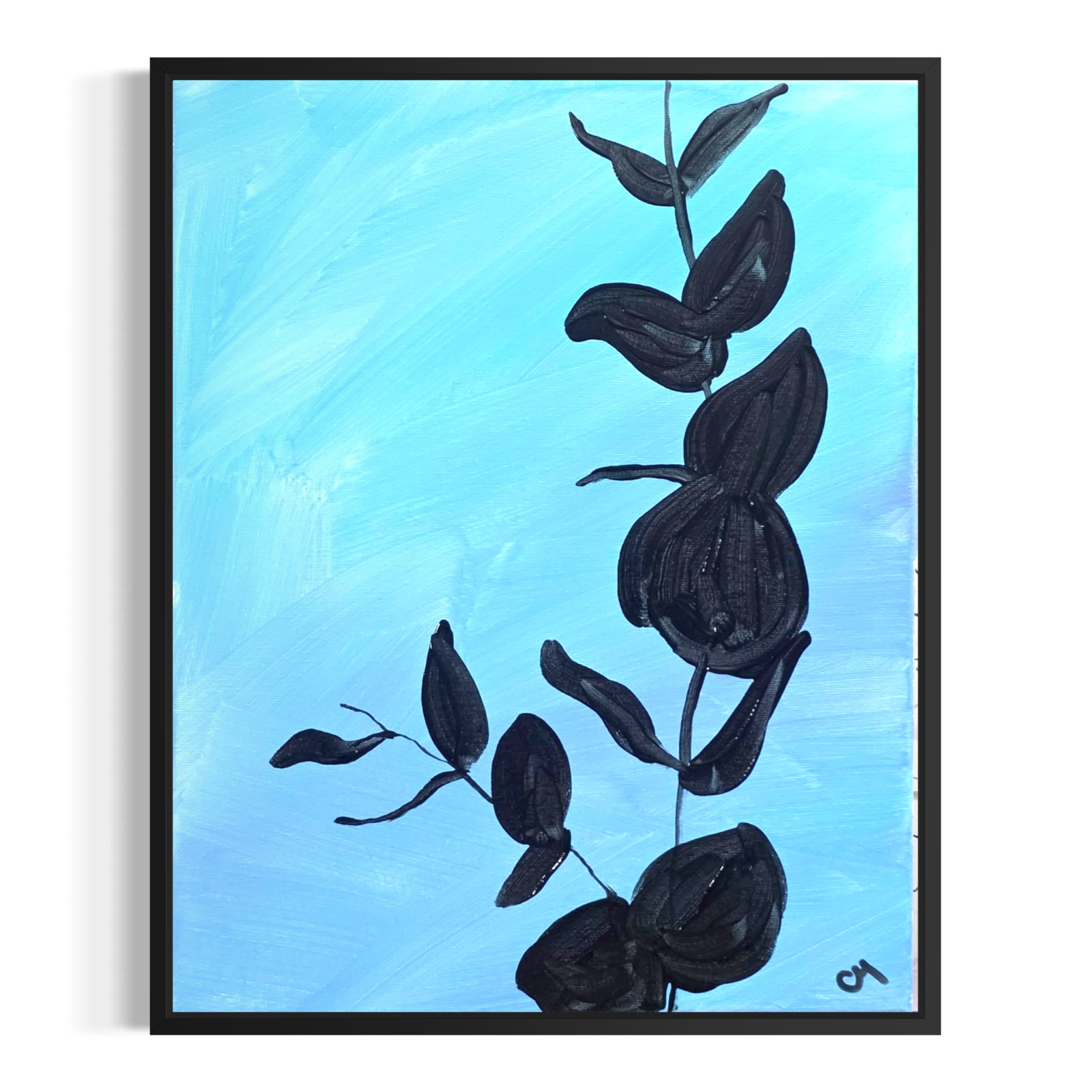 Original Abstract Botanical 11x14 Signed Acrylic Canvas Blue Painting Home Decor