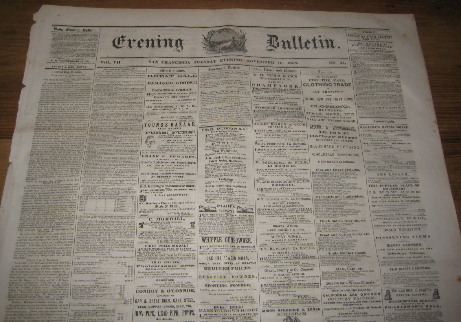 1858, San Francisco Newspaper, Gambling, Routes From East to San Francisco