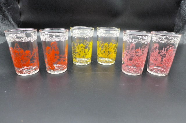Vintage 1953 Welchs Howdy Doody Jelly Glasses Set of 6 Embossed Character Bottom