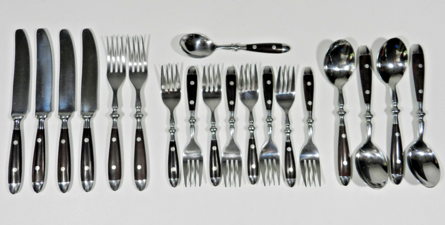 Williams Sonoma Cafe Bois Stainless Flatware Brown Woodgrain Bistro 19 Piece
