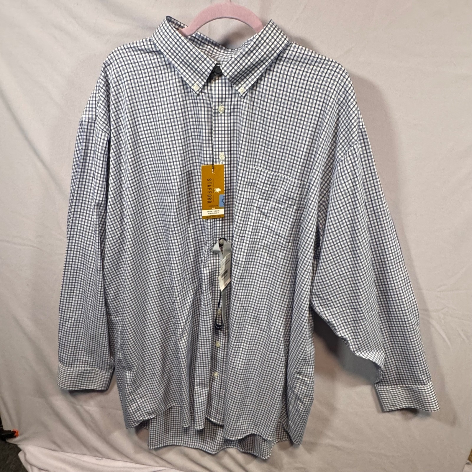 NWT Stafford Executive Men’s Dress Shirt 19 36/37 Blue Check Non-Iron Big