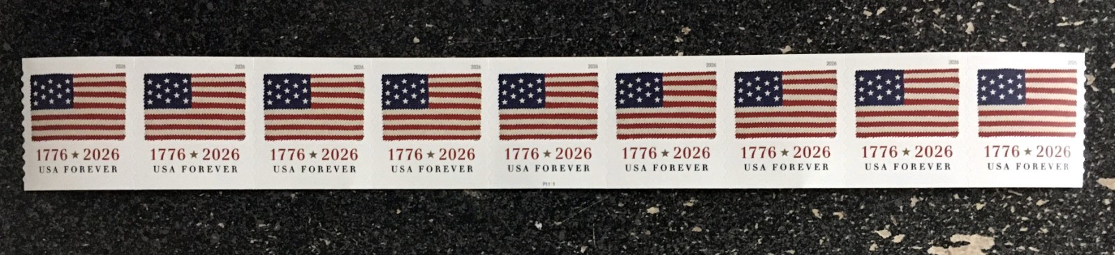 2026USA #6108 Forever US 1776 Flag - PNC Plate (#P1111) Coil Strip of 9  (APU)