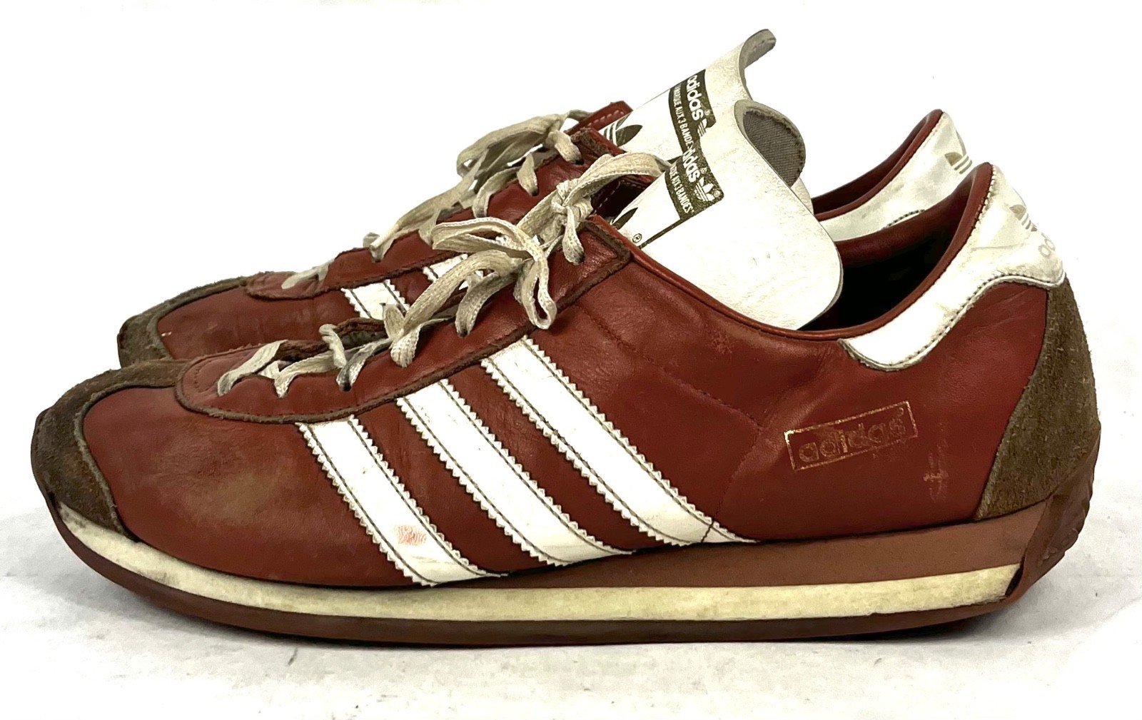 Vintage Adidas Country Made in Japan Kangaroo Leather Brown Box Logo Mens 10 