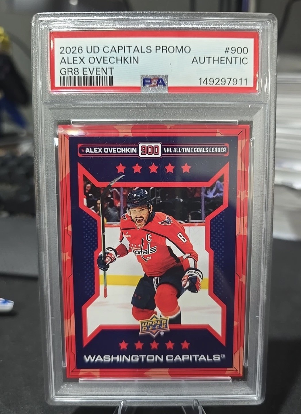 25-26 UPPER DECK CAPITALS PSA AUTHENTIC GR8 EVENT ALEX OVECHKIN 900 GOALS LEADER