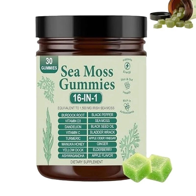 3PCS 16 in 1 Organic Sea Moss Gummy Irishmoss Extract 6000Mg  Apple Flavor US
