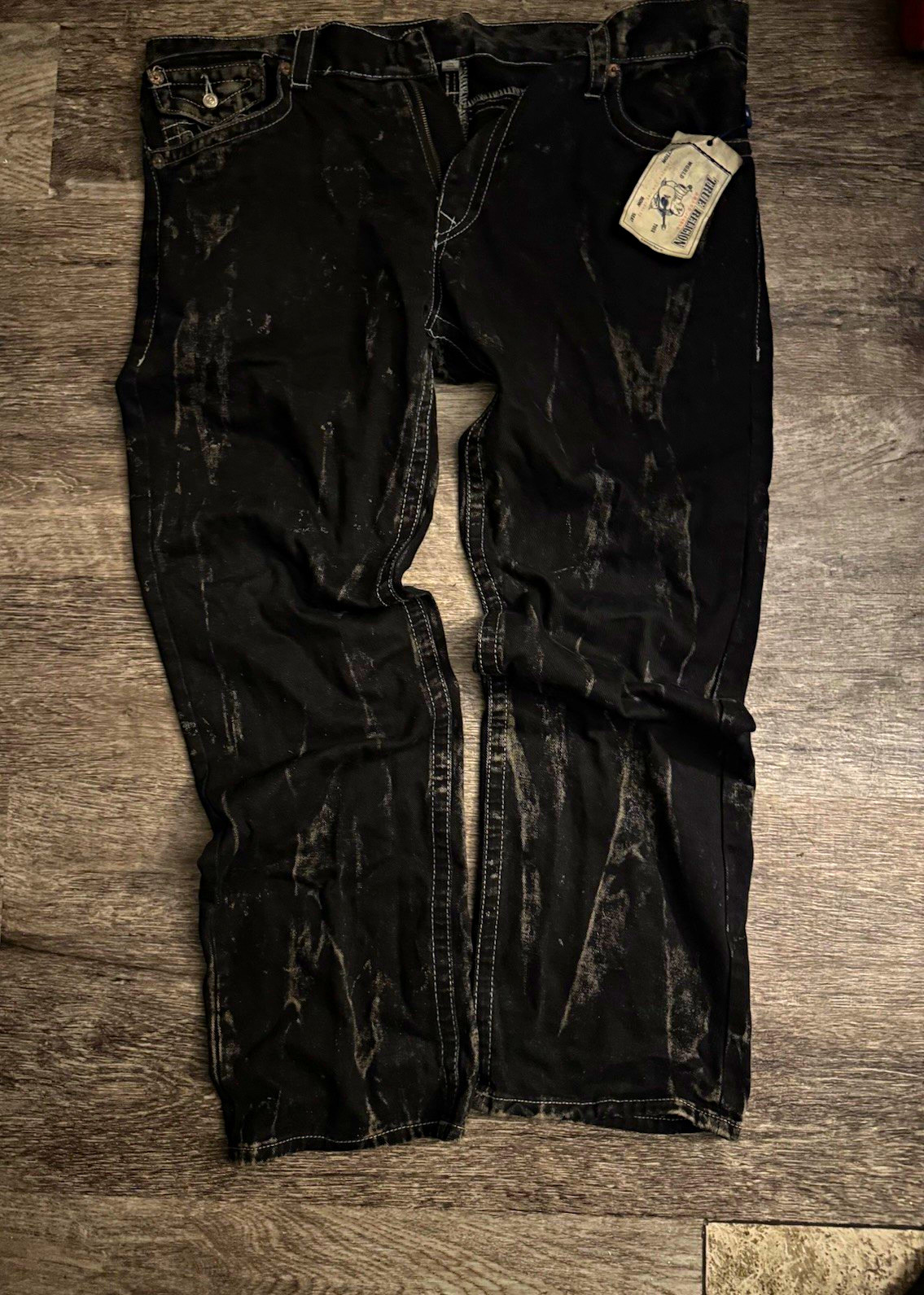 True Religion World Tour Men\'s Straight Fit Black Denim Jeans Cotton Mid Rise