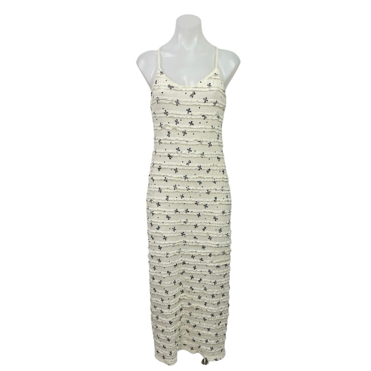 Mure + Grand Charming Bow Ruffle Sleeveless V Neck Maxi Cami Tank Sheath Top M