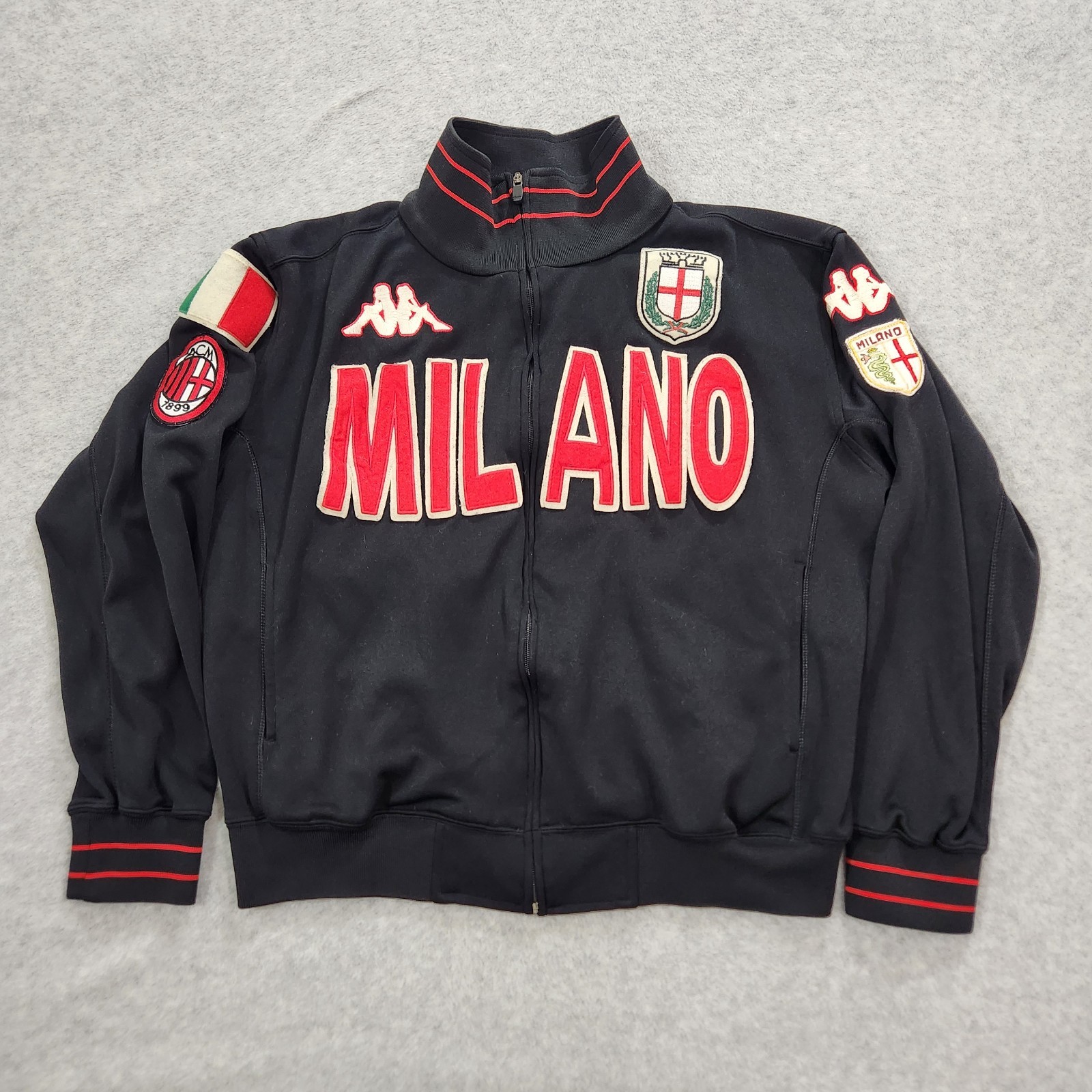 Vintage Kappa AC Milan Jacket Mens Large Black Full Zip Soccer Track Y2K Medium*