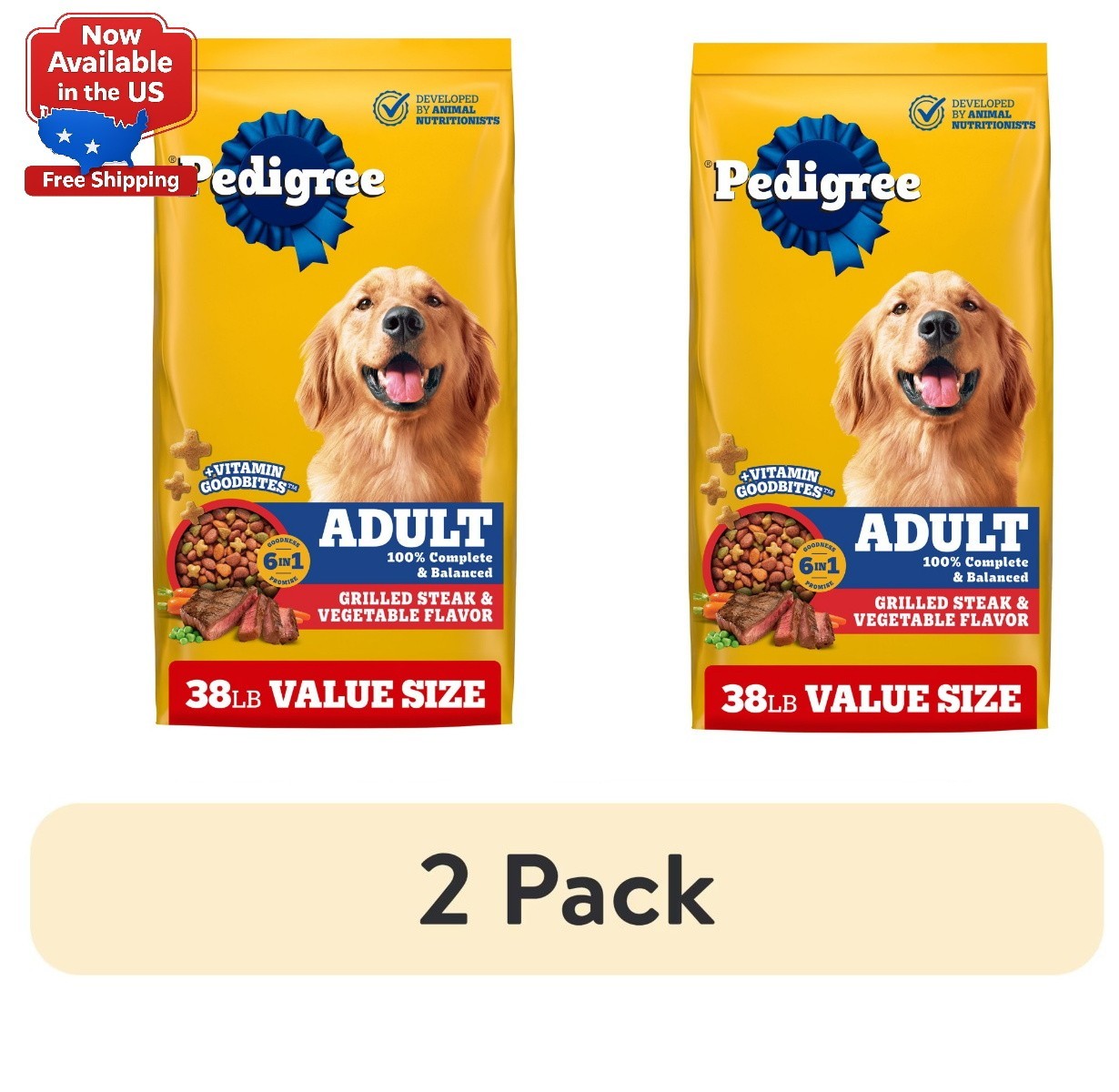2 pack Pedigree Complete Nutrition Adult Steak &Vegetable Flavor Dry Dog Food 38