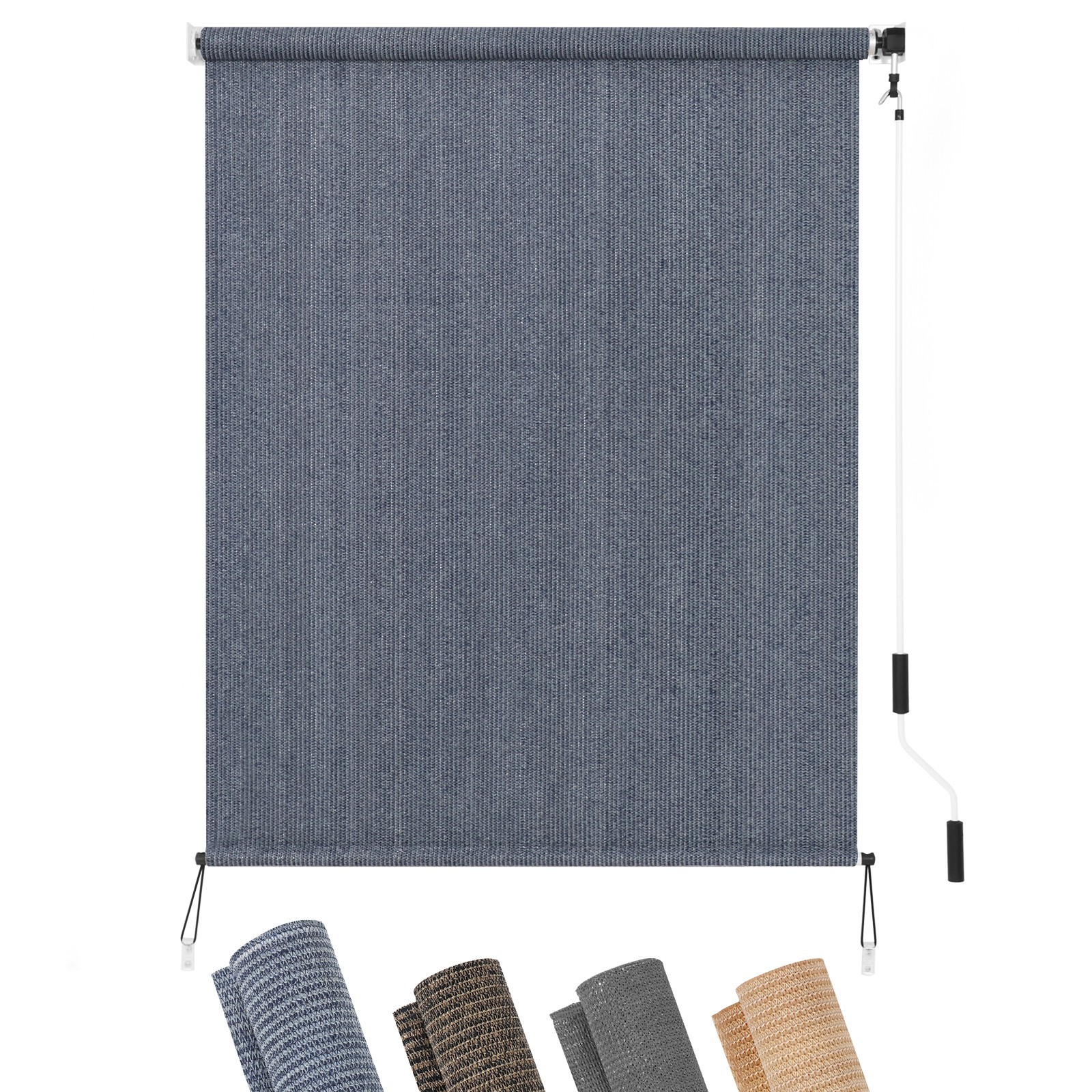 LUCKUP Outdoor Sunshade Patio Shades Roll Up Cordless Outdoor Blind, Blue-Gray
