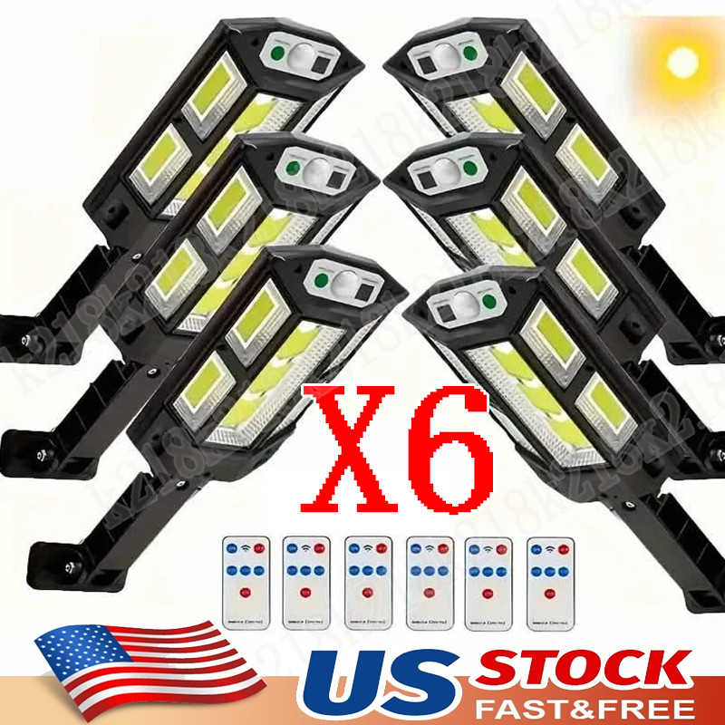 6PCS 990000LM LED Solar Street Light Commercial Dusk Dawn Outdoor Road Wall Lamp