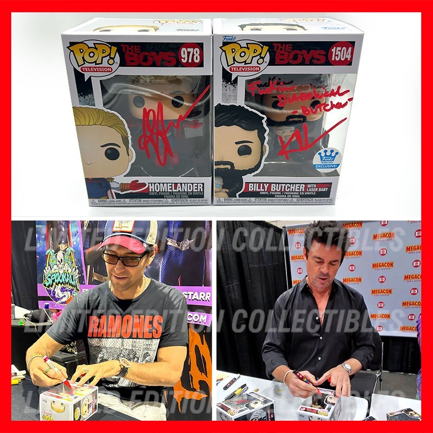 ANTONY STARR & KARL URBAN Signed Homelander Billy Butcher Funkos The Boys - COA