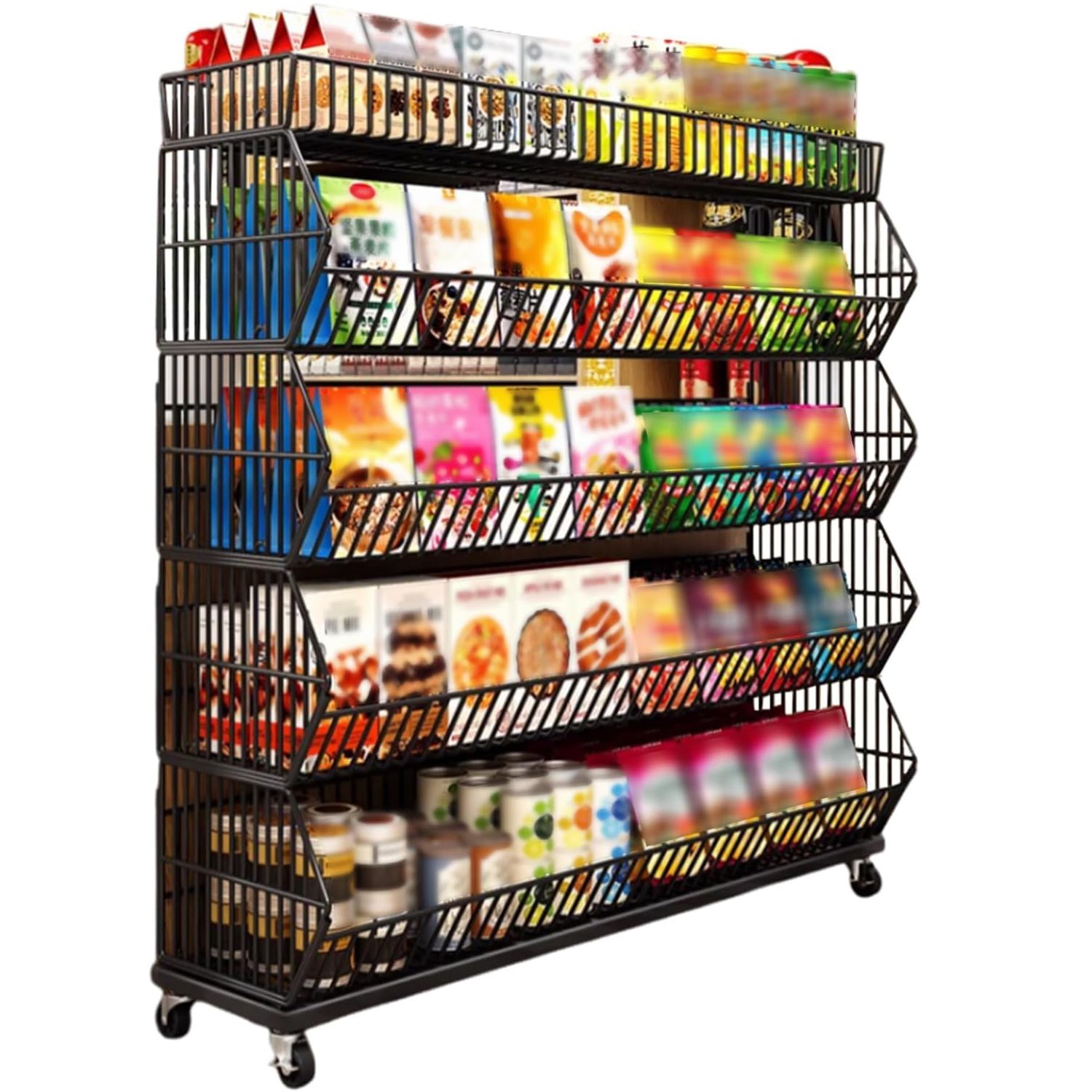 5 Tier Retail Display Market Shelf Large Potato Chip Displays Stand w/ Wheels