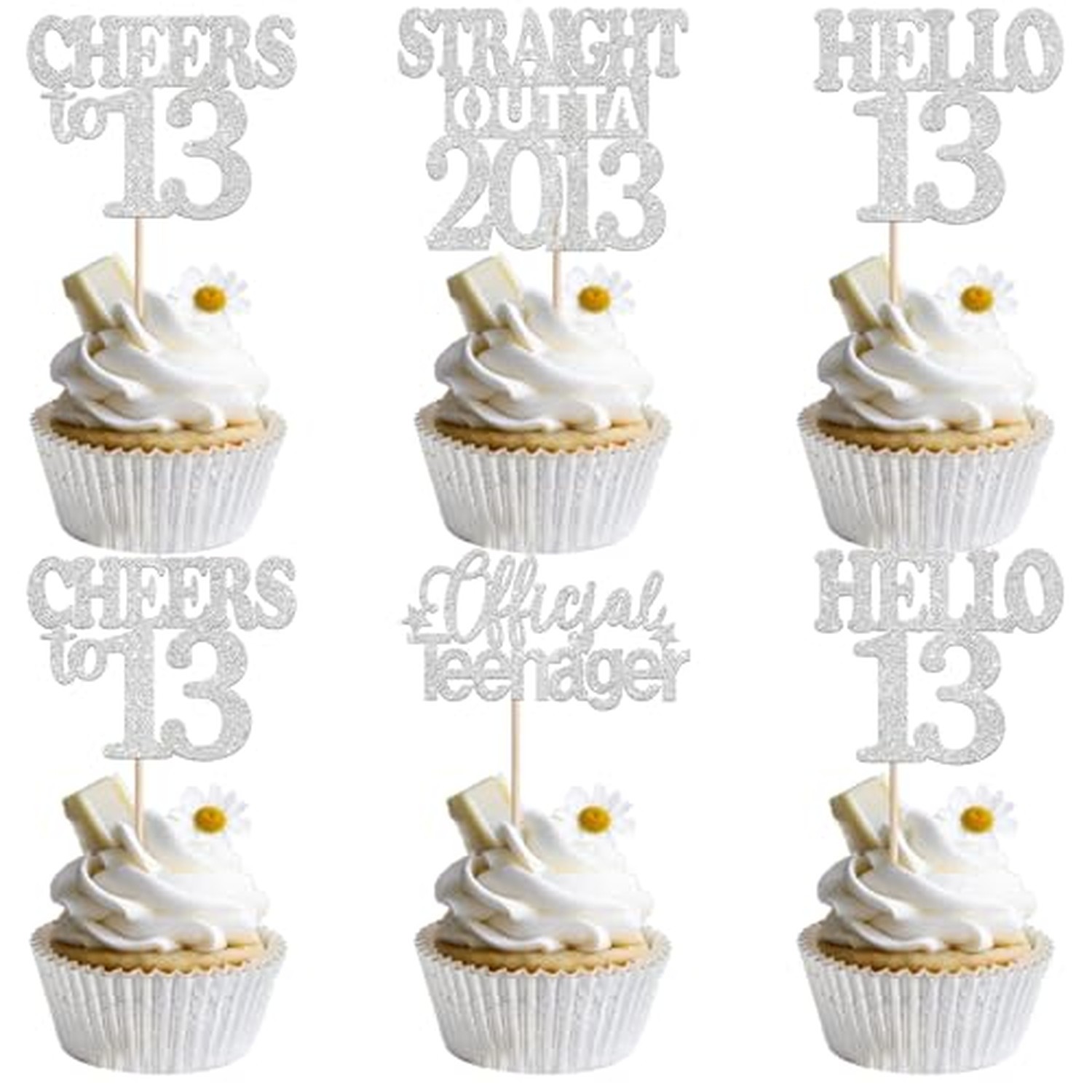 36Pcs Happy 13th Birthday Cupcake Toppers Silver Glitter Thirteen Straight Ou... 36Pcs Happy 13th Birthday Cupcake Toppers Silver Glitter Thirteen Straight Ou...