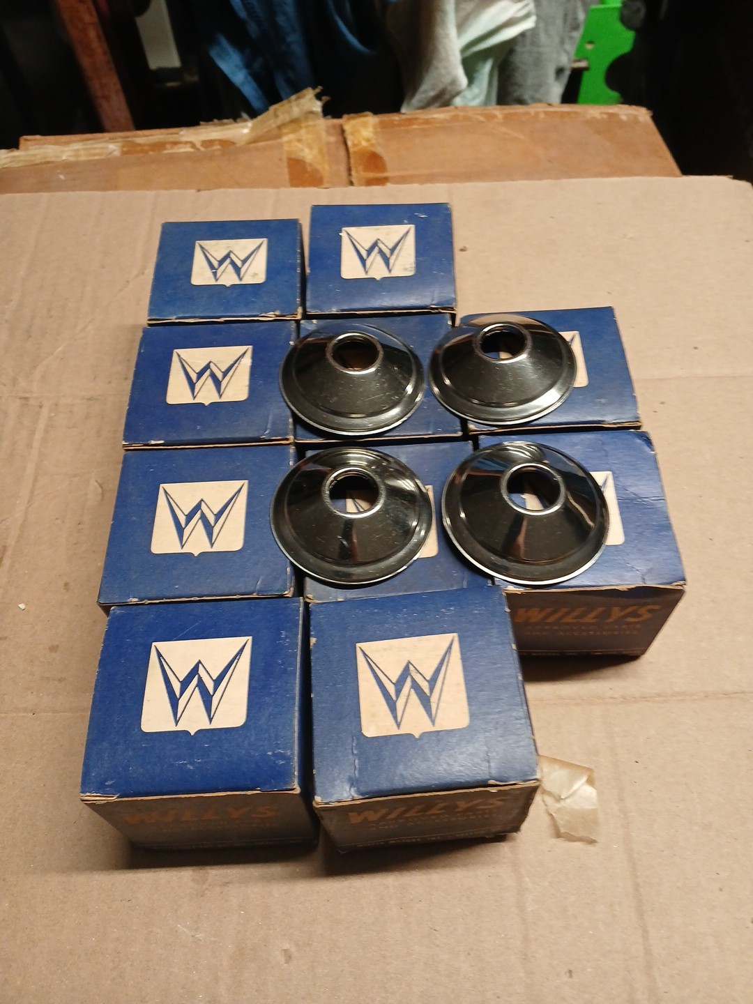 Lot Of 10 Boxes Of Vintage Willys Door 679729 Escutcheons NOS Each Box 4 Pieces