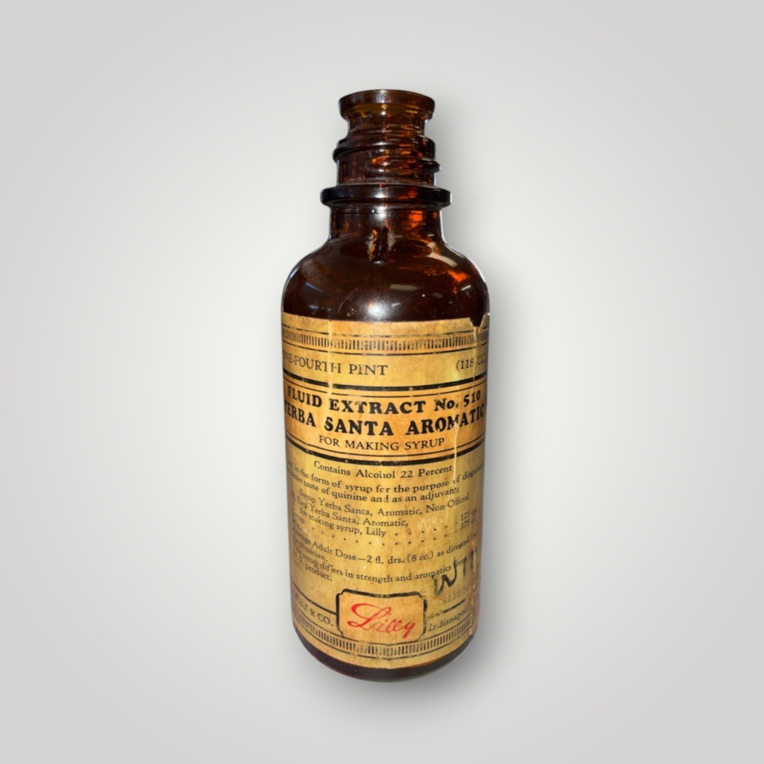 Antique Eli Lilly Yerba Santa Aromatic Fluid Extract No 510 Amber Bottle Label