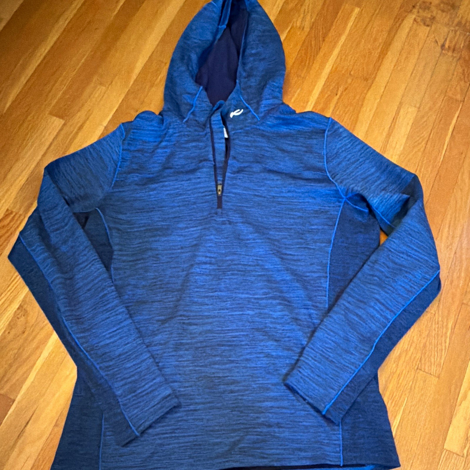 KJUS Men’s Liam Hooded Midlayer HZ 1/2 Zip Heather Blue Golf Hoodie L KJUS Men’s Liam Hooded Midlayer HZ 1/2 Zip Heather Blue Golf Hoodie L