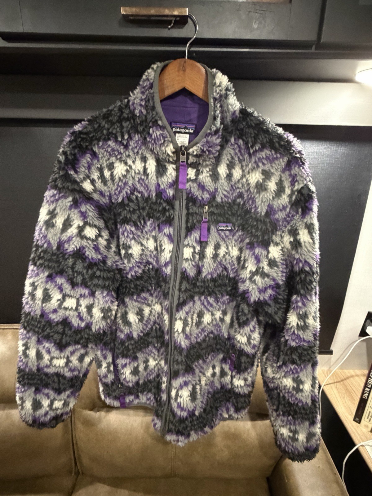 VTG 2013 Patagonia Retro X Cardigan Jacket Mens Deep Pile Aztec Purple Sz L