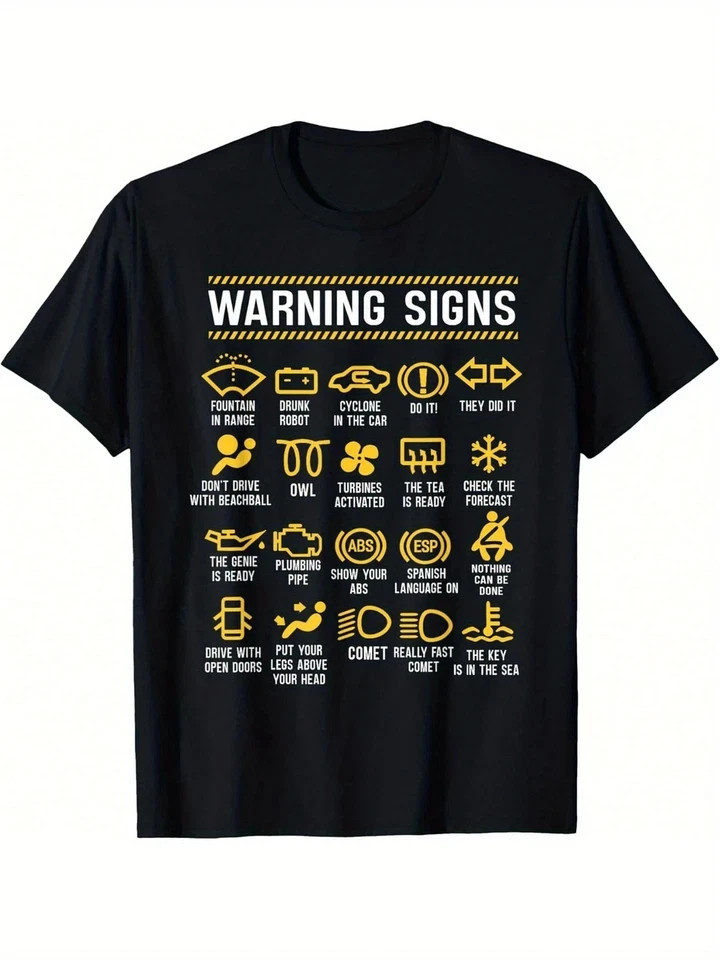 Men\'s Humorous Car Mechanic Warning Signs T-Shirt | Cotton | Funny Safety
