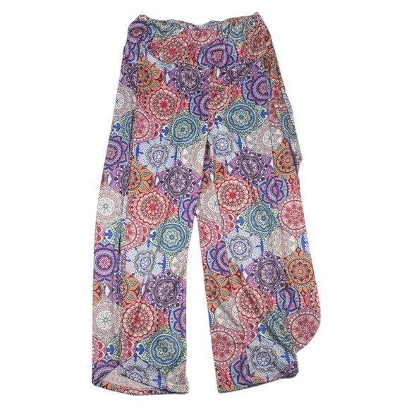 Loveu.Dear Women 1XL Mandala Wide Leg Palazzo Pants Multicolor Boho High Rise