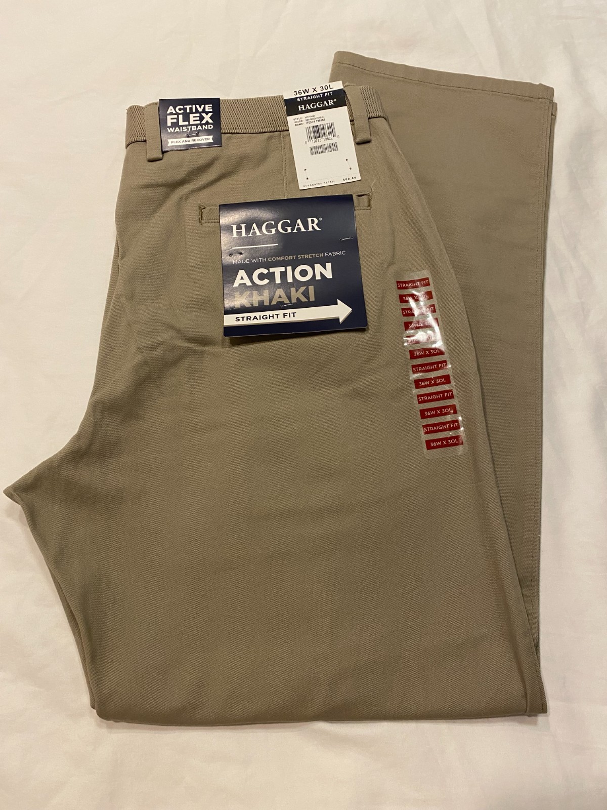 Haggar Men\'s Active Flex Waistband Khaki Pants Front Chino Trousers 36 x 30