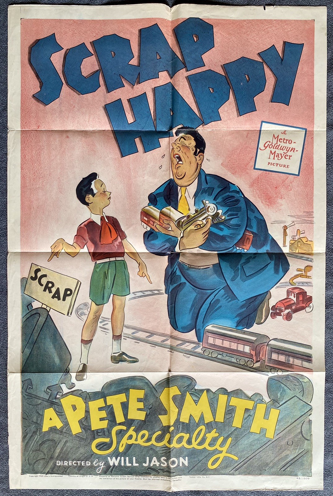 VINTAGE 1941 ORIGINAL SCRAP HAPPY PETE SMITH MGM ONE SHEET CARTOON MOVIE POSTER