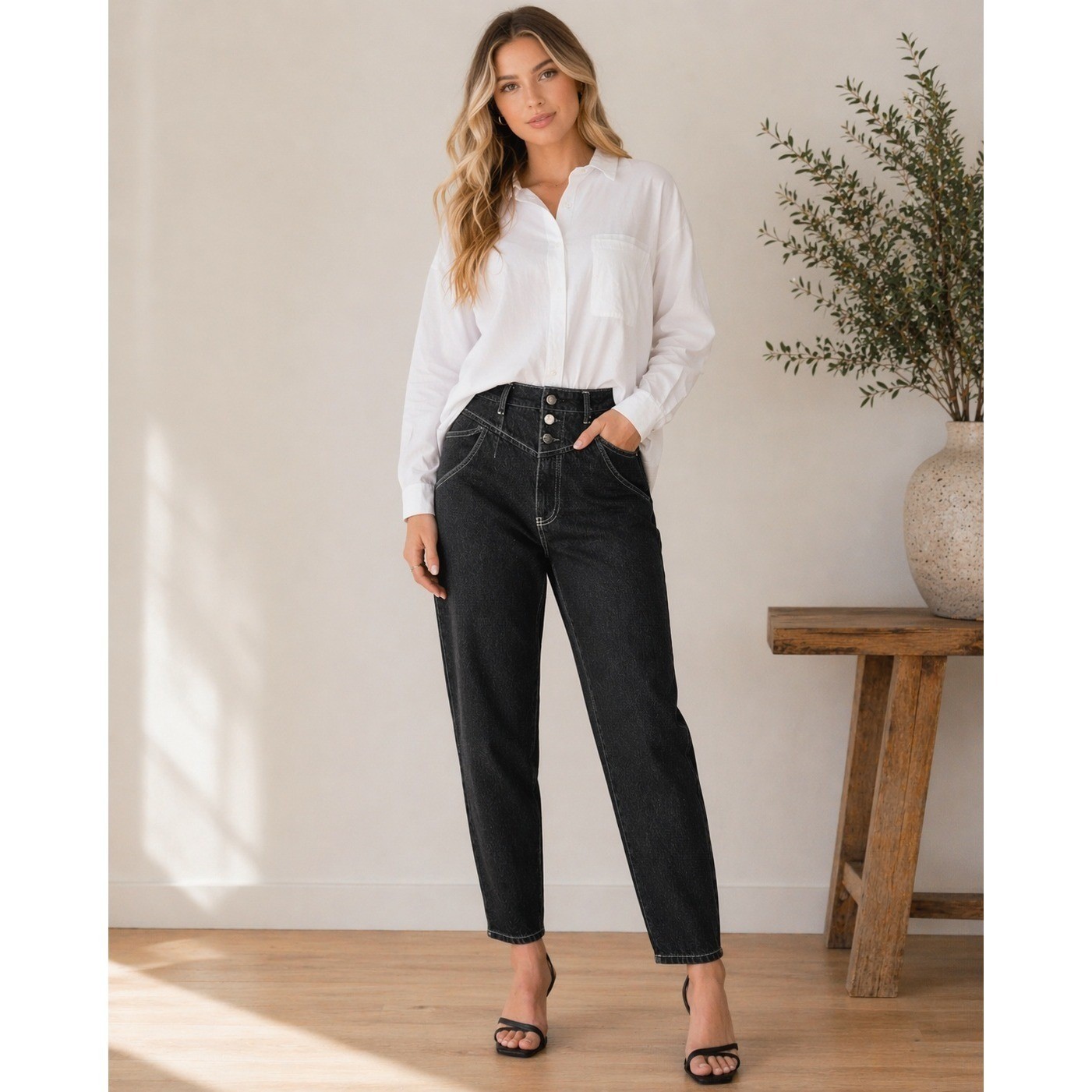 Topshop Idol Black Jeans Women\'s 34/30 High Rise Straight Button Fly NWT