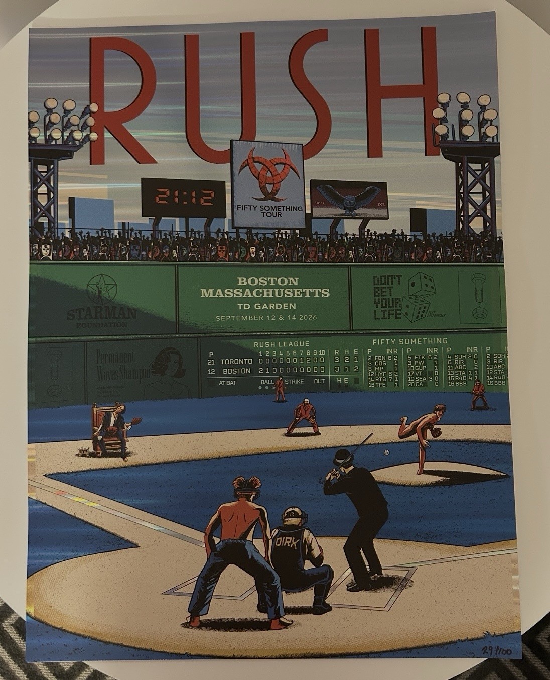 RUSH FIFTY SOMETHING TOUR 9/12/26 BOSTON TD GARDEN 2026 FOIL POSTER 29/100