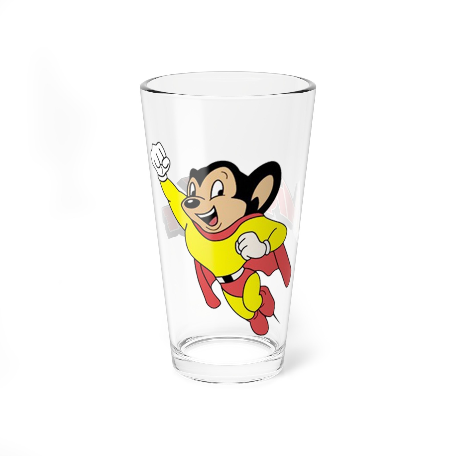 Mighty Mouse Pint Glass, 16oz Terrytoons Retro TV Cartoon Character Barware