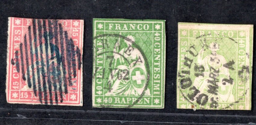 SWITZERLAND 1854–1857 SCOTT #22, 29, 40 USED