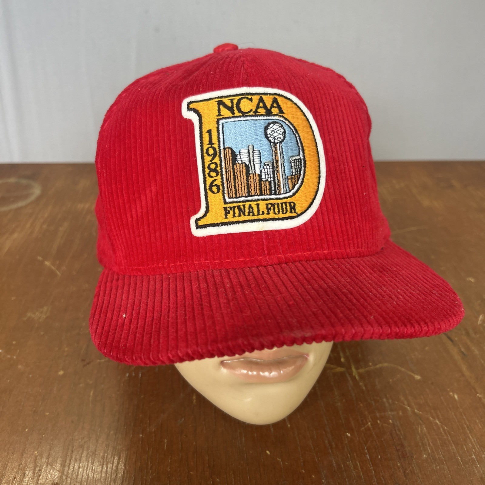 VTG 1986 Final Four Dallas Red Corduroy Snapback Hat NCAA Cotton AJD Duke KU LSU