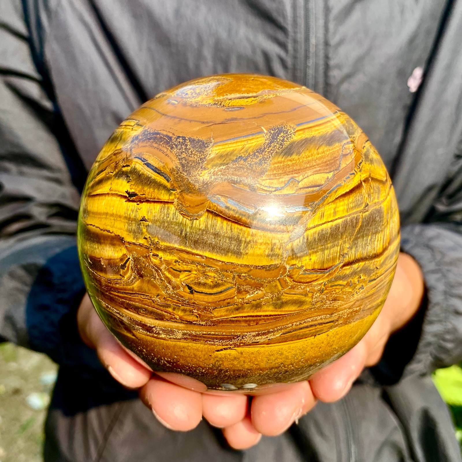 2.95LB Natural Tiger\'s Eye Ball Quartz Crystal Sphere Gem Healing Décor