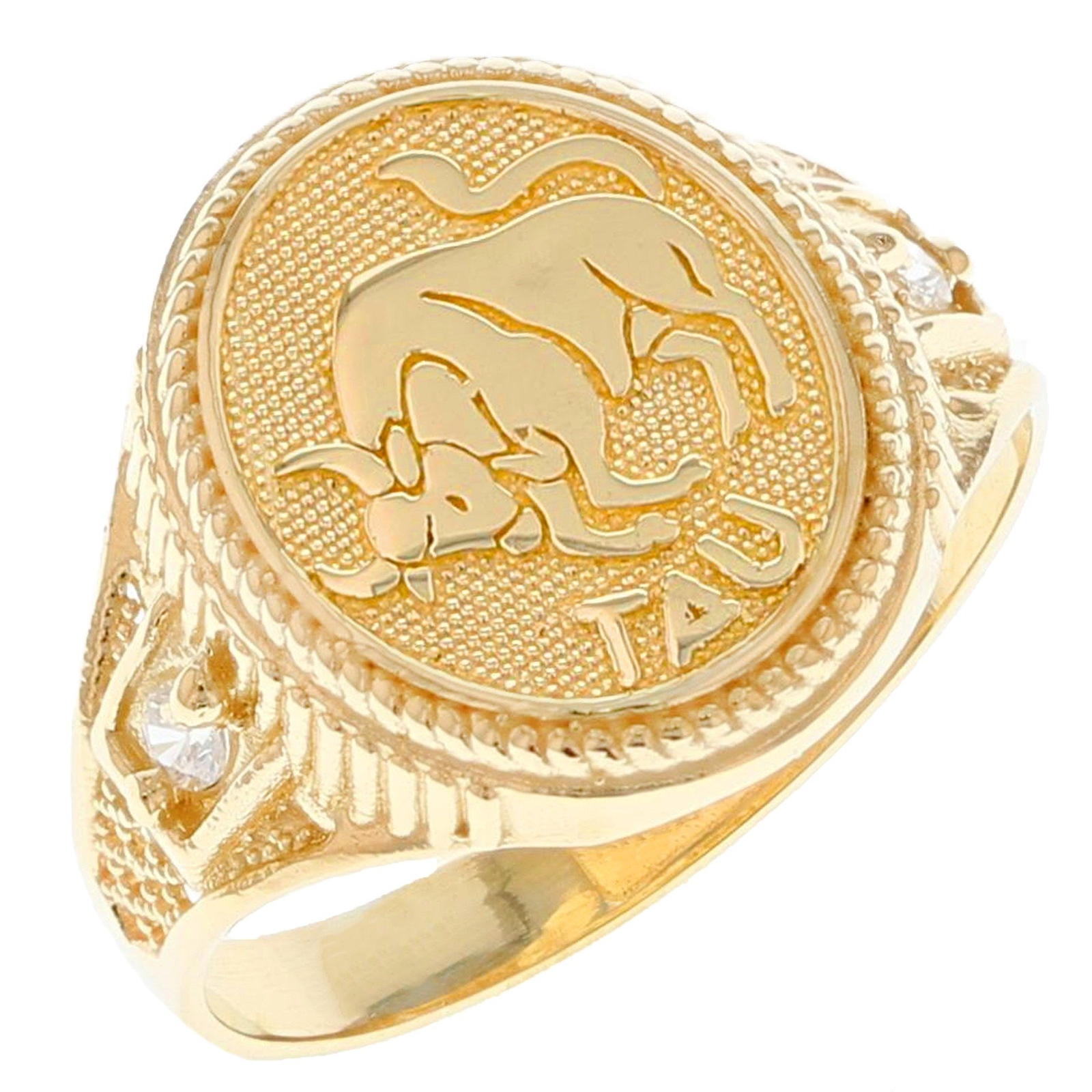 10k or 14k Solid Yellow Gold Zodiac CZ Ring - Taurus