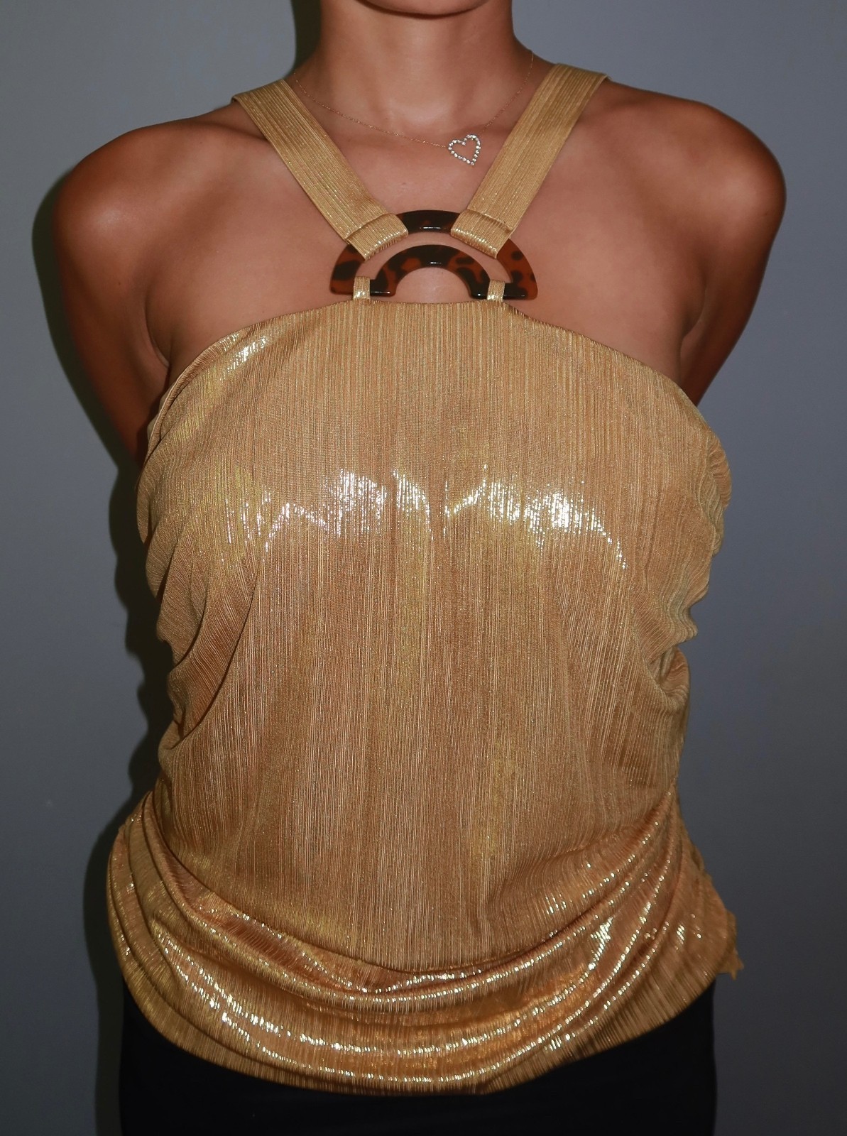 NWT BCBG Max Azria Glam Metallic Gold Ruched Halter Top NWT BCBG Max Azria Glam Metallic Gold Ruched Halter Top