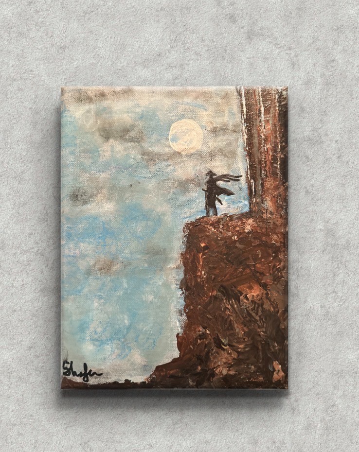 Shafer Original 8x10 Impressionist Figure On Cliff Moonlight Painting Signed