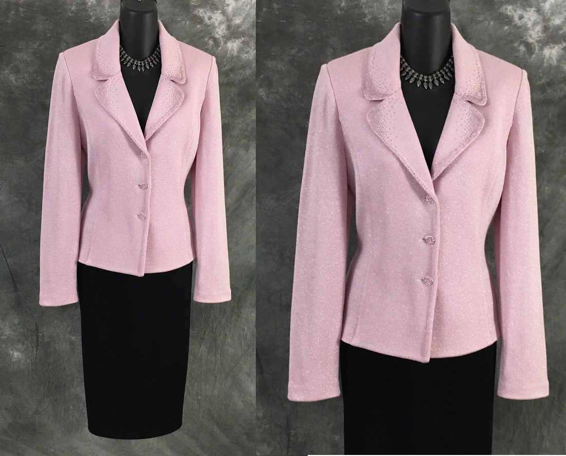 BEAUTIFUL St John evening jacket pink rhinestones shimmer knit suit blazer 6