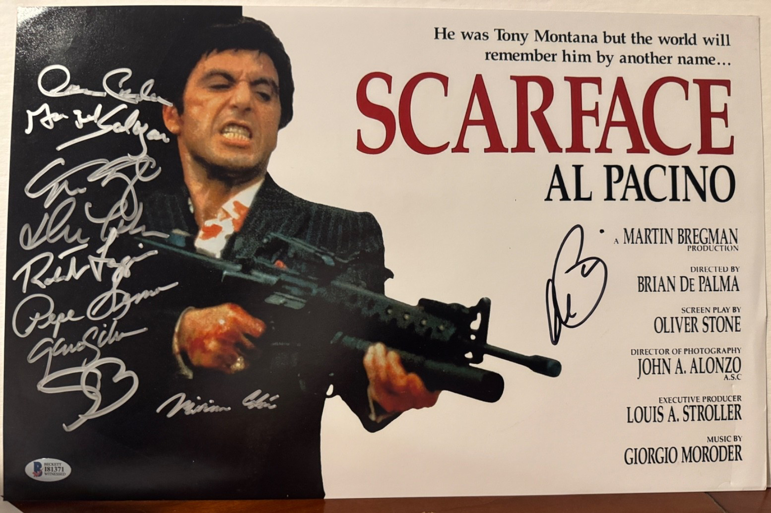 SCARFACE  11 x 14 Poster/Photo Signed by AL  PACINO (witnessed) + 9 others.
