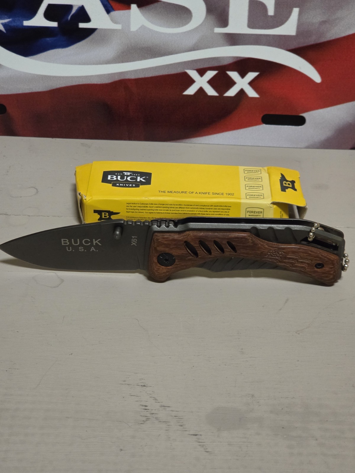 Buck X61 Folding Pocket Knife Wood Handle Black Blade New in Box USA