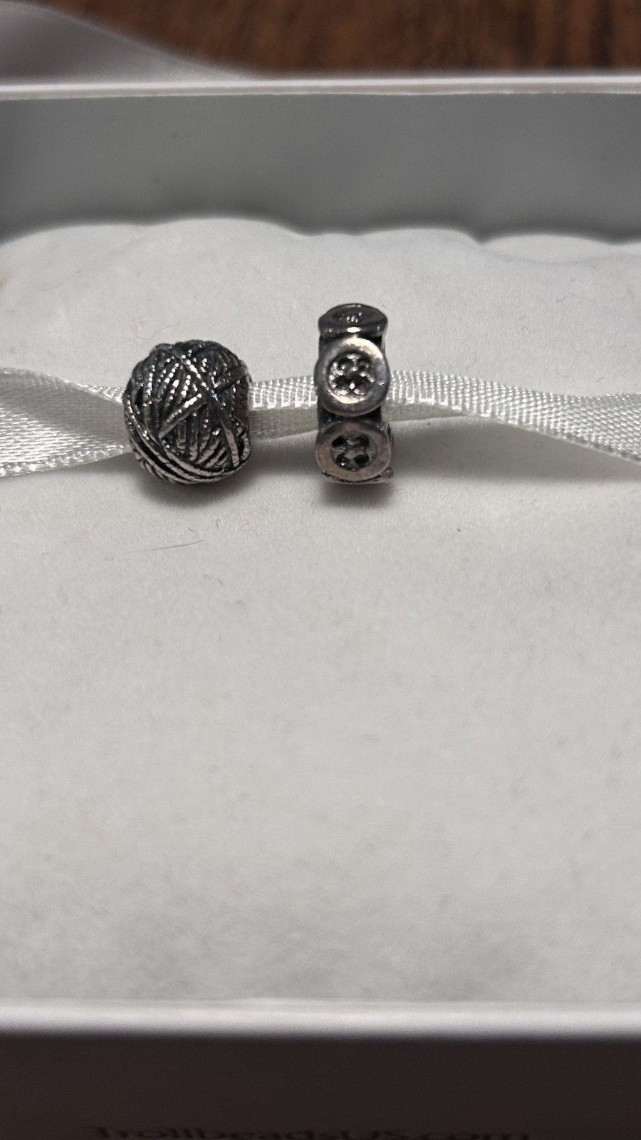 Sterling Trollbeads Pair- Ball of Yarn and Buttons