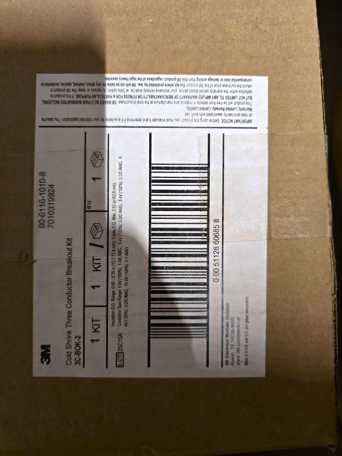 3M 3C-BOK-2 Cold Shrink 3 Conductor Breakout Kit Black In-Line 3:1 3M 3C-BOK-2 Cold Shrink 3 Conductor Breakout Kit Black In-Line 3:1