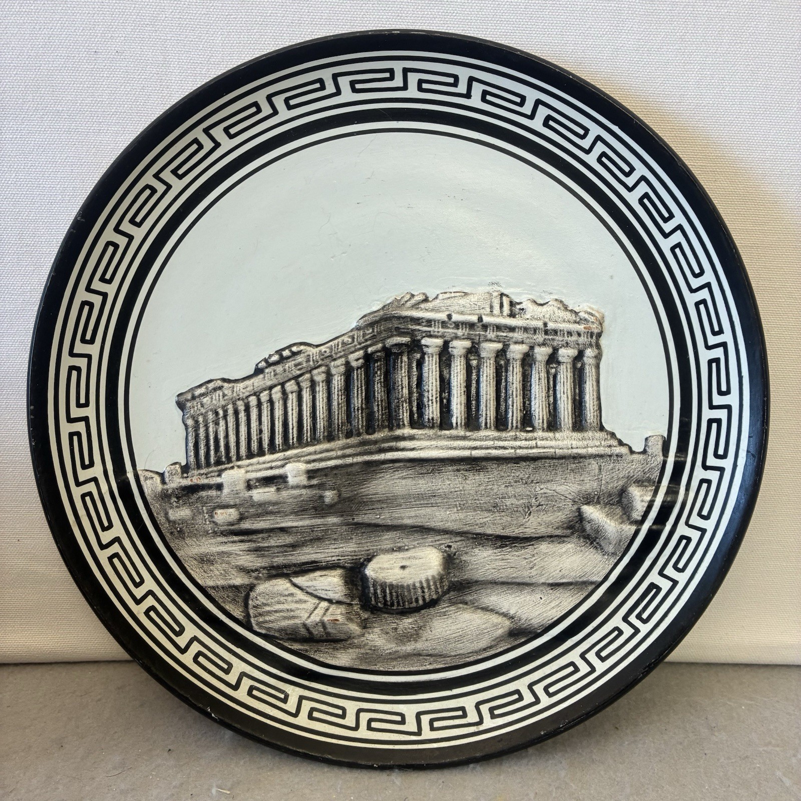 Vintage Greek Ceramic Wall Plate Parthenon Relief Handmade Greece Hassapis 11\