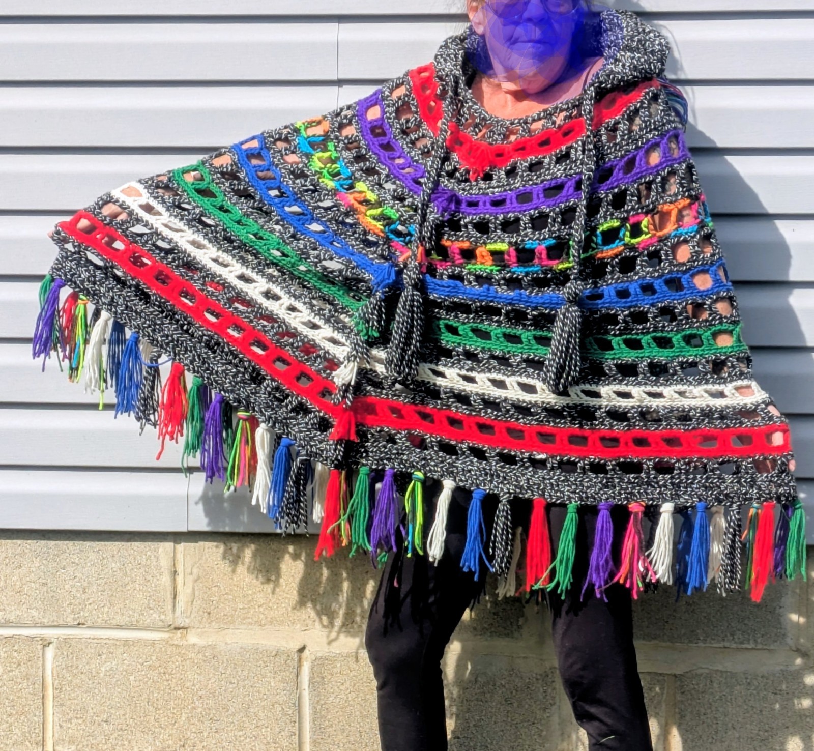 Handmade Crocheted Poncho Green, Vintage, Boho Hippie Style