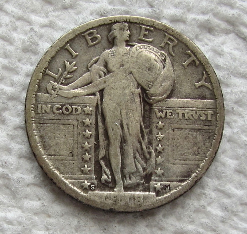 1918-S 25C Standing Liberty Silver Quarter Rare Key Date Full Date Rev. Scratch