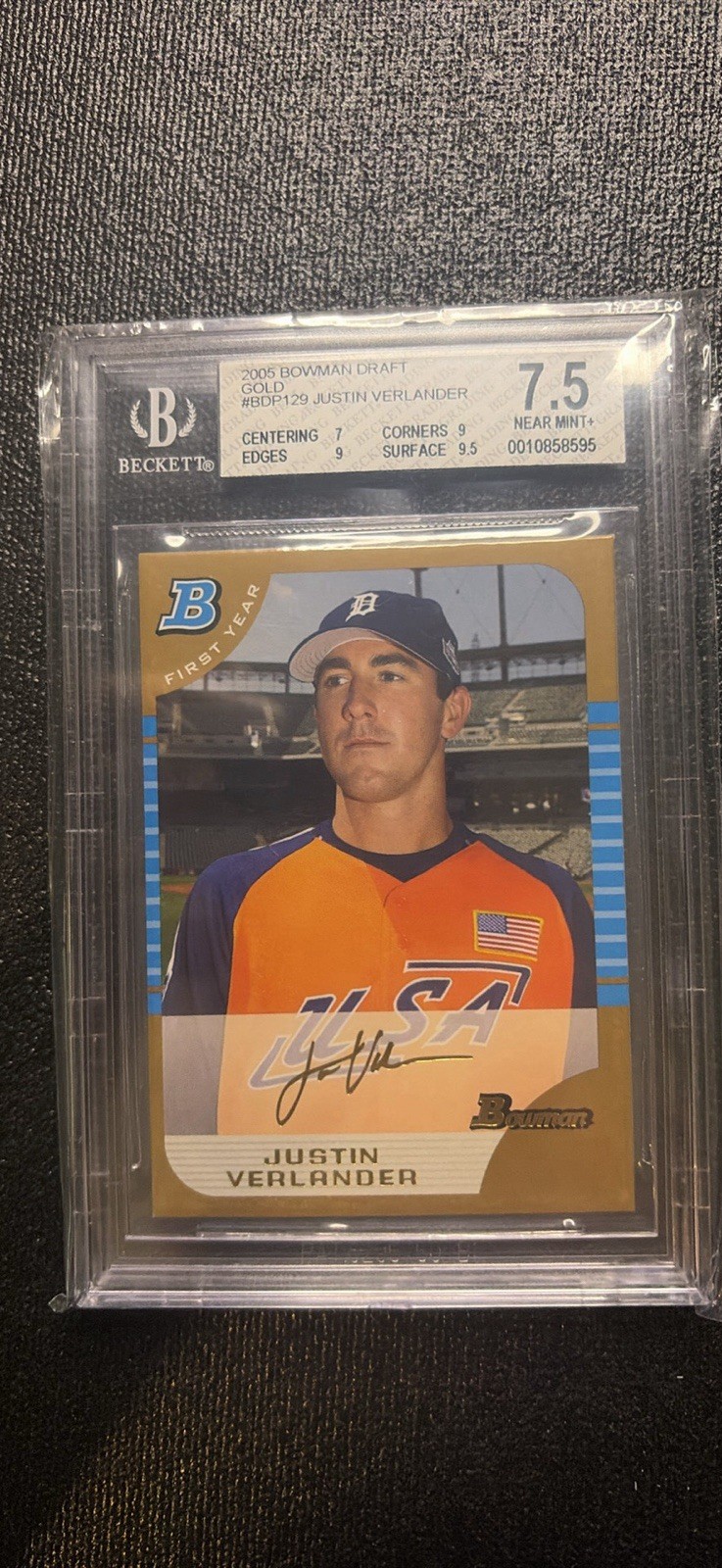 2005 Bowman Draft Gold Justin Verlander #BDP129 BGS 7.5