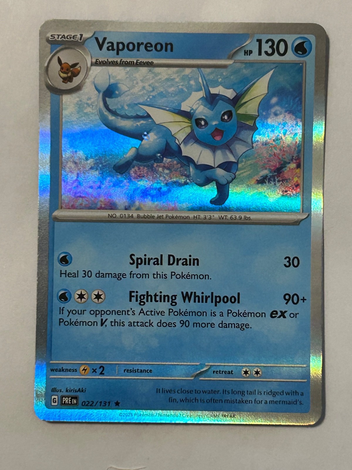 Vaporeon 022/131 Sv: Prismatic Evolutions Holo Pokemon TCG Eeveelution Vaporeon 022/131 Sv: Prismatic Evolutions Holo Pokemon TCG Eeveelution