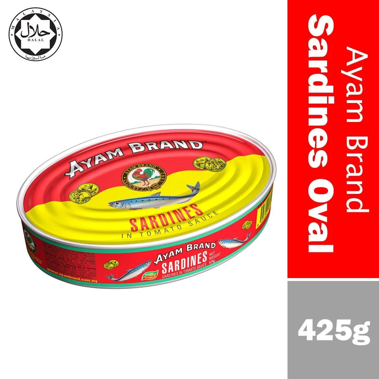 Ayam Brand Sardines in Tomato Sauce 425g x 4 Oval Cans DHL 