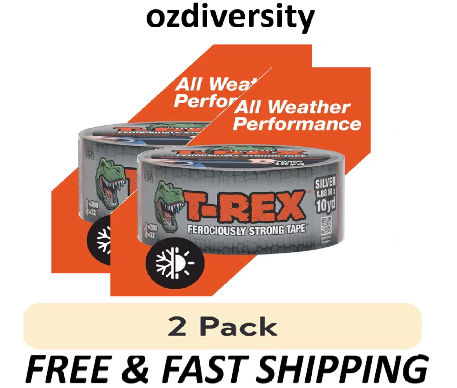 2 pack T-Rex Ferociously Strong Gunmetal Gray Duct Tape, 1.88 in. x 10 yd.
