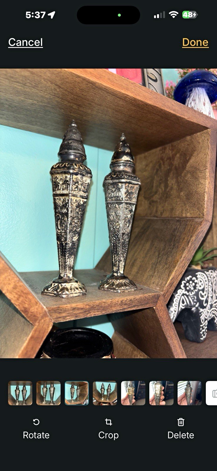 Antique Style Silver n brass Tone Metal Floral Salt & Pepper Shakers Set